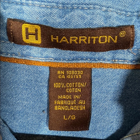Harriton Denim Button-Up Shirt L Light Wash Embroidered Maya Lin School Husky - Picture 2 of 11